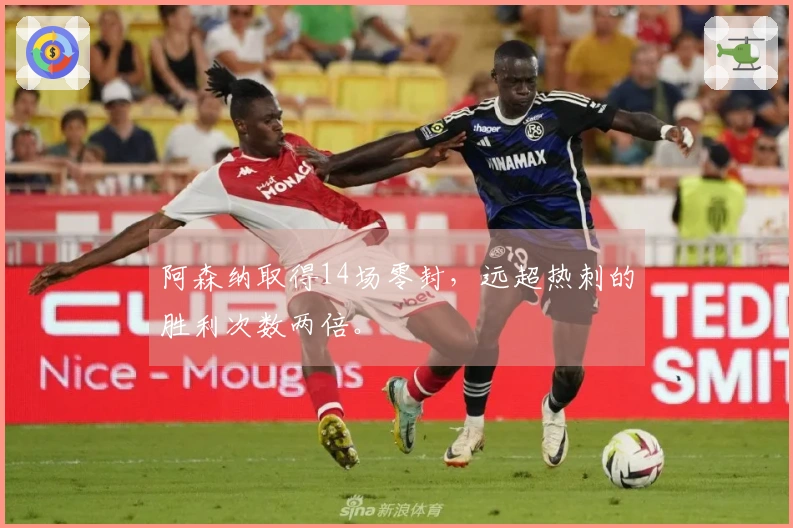 阿森纳取得14场零封，远超热刺的胜利次数两倍。